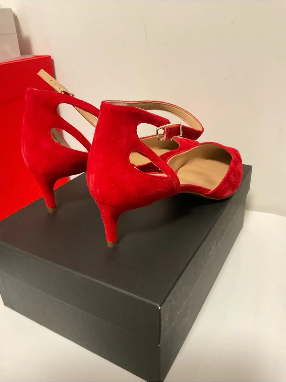 Banana Republic Red Suede Pointed-Toe Ankle-Strap Kitten Heels Size 10